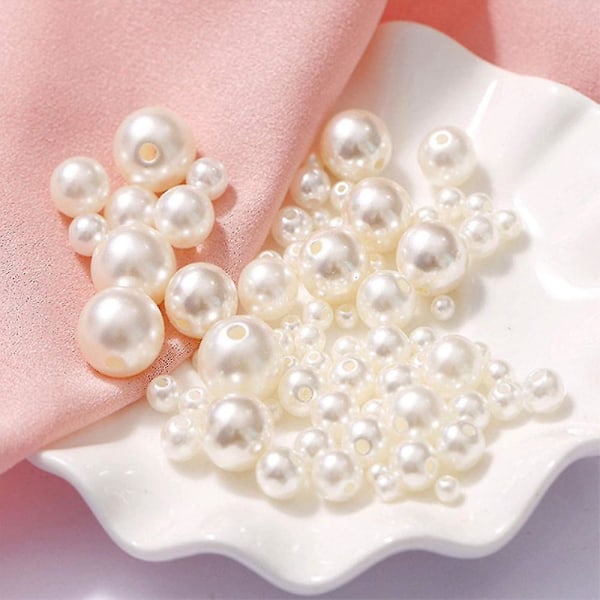 Hvite perler glassperler, pakke med 440 runde perler, for smykkefremstilling