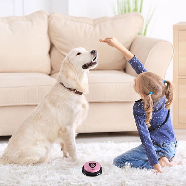 Optageligt knapsæt 4 hundeknapper til kommunikation af kæledyrstræningssummer, 30 sekunders optagelse og afspilning (blå+pink+orange+lilla)
