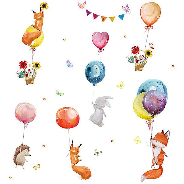 En uppsättning blommor djur ballonger fjärilar väggdekaler, väggfönster väggdekal, väggdekoration för vardagsrum sovrum kontor kök