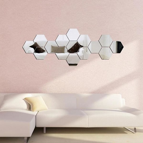 80*70*40mm Akrylspegel Självhäftande Väggsticker Väggspeglar Dekaler Vardagsrum Sovrumsdekor Silver Hexagon 20st