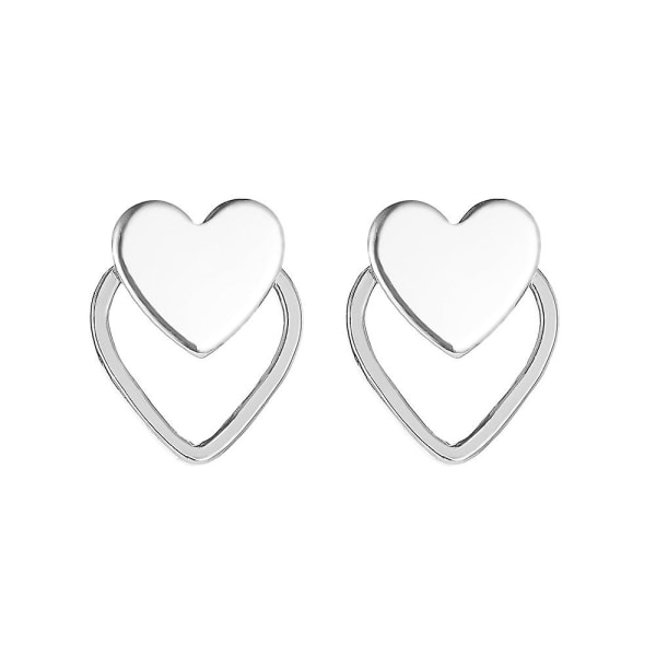 Mote doble hjerte øredobber delikate dangle hule hjerteformede bøyler øredråper sølv øredobber for kvinner og jenter