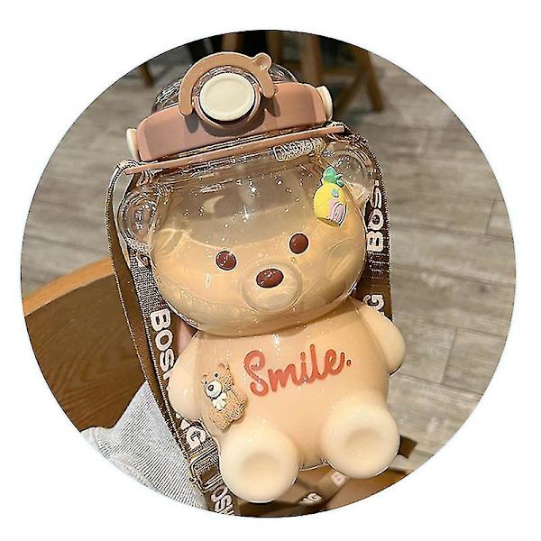 1000ml Kawaii Karhunkorkkipullo Oljella, Suuri Kawaii Karhun Muotoinen Vedenpullo Olkahihnan Kanssa Kannettava Karhu Söpö Juomapullo Kouluun