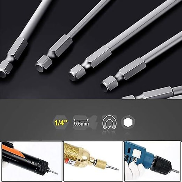 11 pitkän Torx-kärjen sarja ruuvimeisseleille ja sähköruuvimeisseleille - 1/4\" kuusiokolovarsi - Koot T6 - T40 - Pituus 100 mm