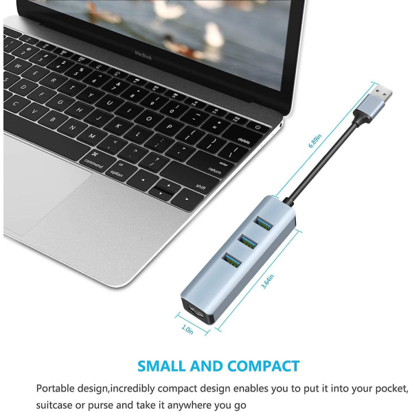 USB 3.0 till Ethernet-adapter, 3-ports USB 3.0 Hub med Rj45 10/100/1000 Gigabit Ethernet-adapter Stöd för Windows 10,8.1, Mac OS, Surface Pro, linux, krom