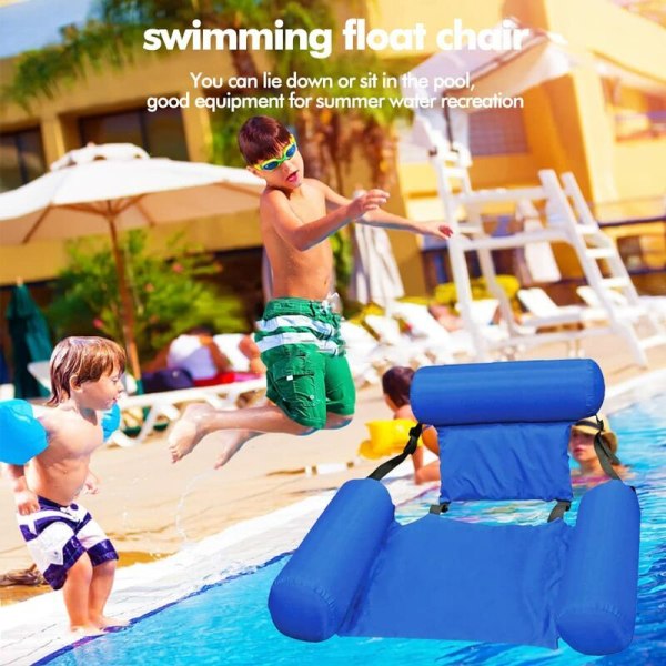 Ultra Comfort 4 i 1 poolhängmatta - hopfällbar flytande uppblåsbar madrass - poolryggstöd - solstol blå