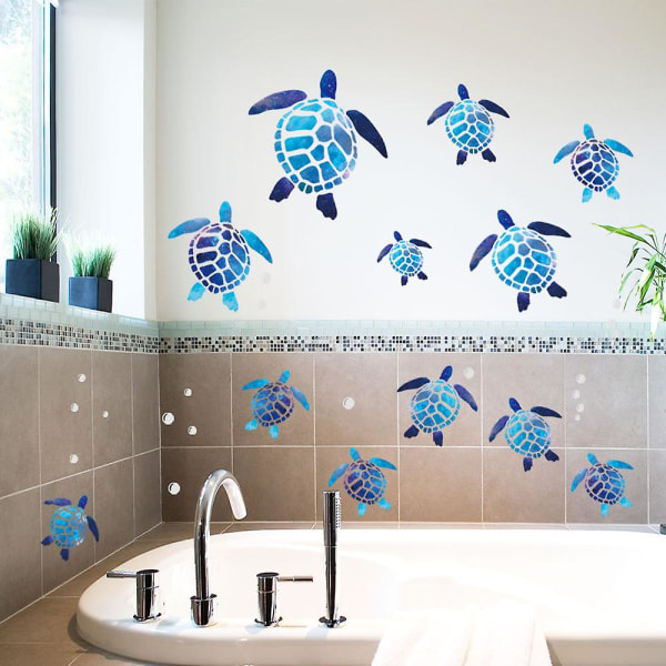 Sininen merikilpikonna seinätarrat kilpikonnan vinyylitarrat kilpikonnan meritähti kuoritarrat Kylpyhuoneen sisustus Vedenalainen valtameri teematarrat