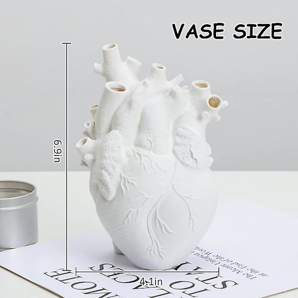 Hjerteformet blomsterpotte i harpiks - Hjerteformet vase - Beholder for tørkede blomster - Vas - Hjerteformet skulptur - Blomsterpotte - Hjemmedekorasjon
