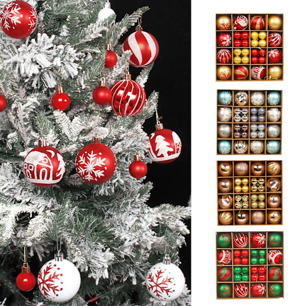 44 st julgranskulor Festliga Prydnadsföremål Glittrande Noel Navidad Färg Målade Julgranskulor Dekoration (A)