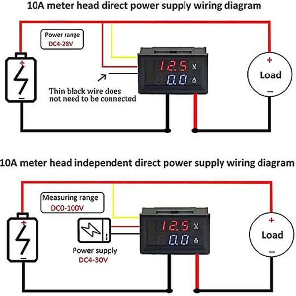 2 stk LED Voltmeter Ammeter, Rød og Blå Detektor Spenning Ammeter Panel Amp Voltmeter, DC 0-100V 10A for Ammeter Ammeter Volt Amp Gauge Panel