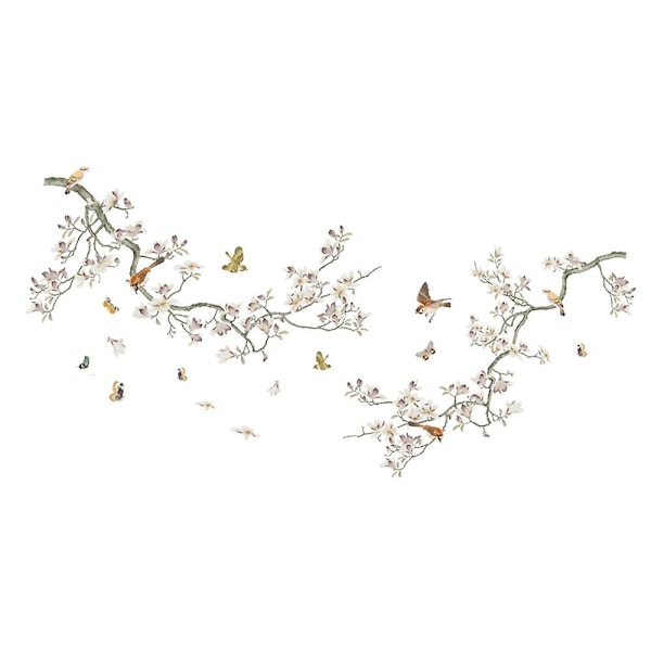 En uppsättning väggklistermärken med blomgrenar, fåglar och fjärilar, väggklistermärke med träd, fåglar, väggdekoration för sovrum och vardagsrum