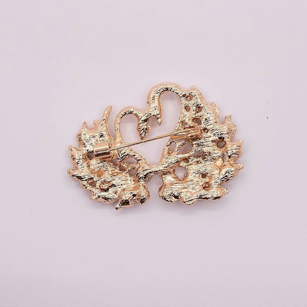 Guld Färg Dubbel Svan Vit Rhinestone Kristall Brosch Pin för Kvinna Flicka Dam Bröllop Fest