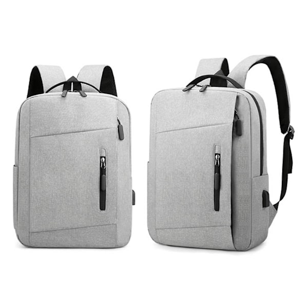 Mænd Rygsæk 15,6 Tommer USB Opladning Vandafvisende Laptop Computer Taske Casual Business (Grå)