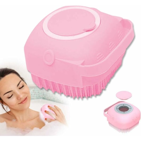 Kroppsduschborste i silikon, 2 i 1 mjukt duschborstebad, kroppsskrubber med duschgeldispenser, Wash Exfoliating Shower Tool (rosa)