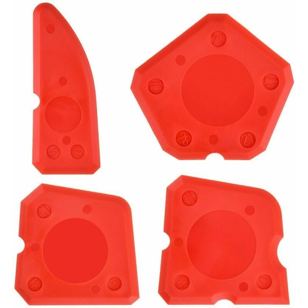 Silikonfogverktygssats，Silikonfogmassafogutjämnare Tätningsfinisher 4 delar set (röd),HANBING