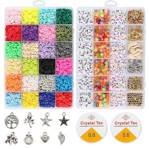 4000 stk Lerperler til Smykkearmbåndsfremstillingssæt 6mm 24 Farver Flade Polymer