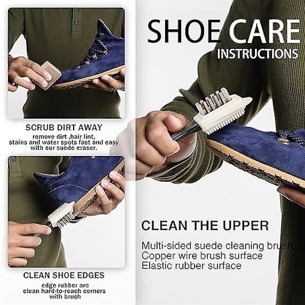 Sæt til rengøring af ruskindssko. Ruskindsbørste og ruskindssvamp til sko og støvler. Nyt essentielt sæt til rensning af ruskind og nubuck til læderfrakker, jakker