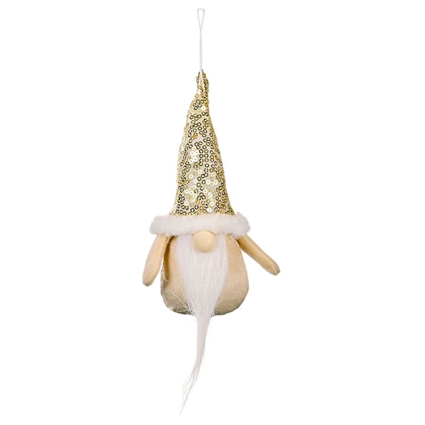 Julhänge med ansiktslös dvärg, spetsig hatt i tyg, julgranspynt, heminredning (Guld)