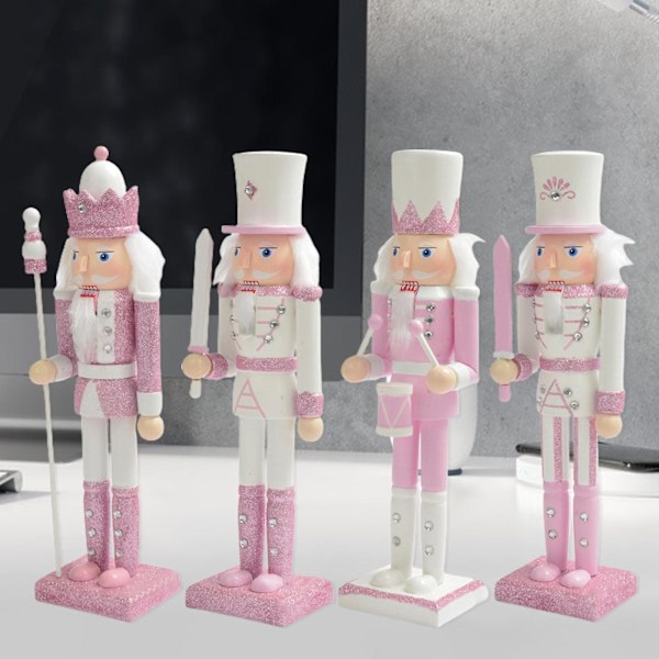 Rhinestone-inlagd Soldatfigur i Rosa Glitter Nötknäppare Soldatdocka Leksak Ornament Heminredning (A)