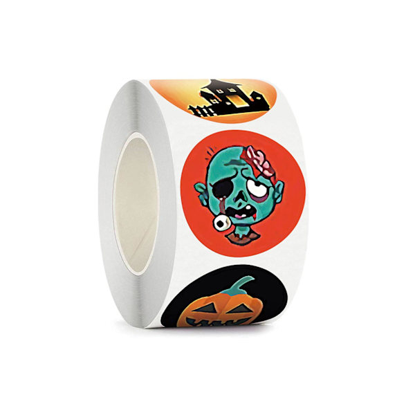 1 Rulle Etikettklistermärken Söta Lätta att Klistra In Firande Färgglada Halloween Pumpa Häxa Spöke Dekorations Etiketter för Bar（I,3.8cm）