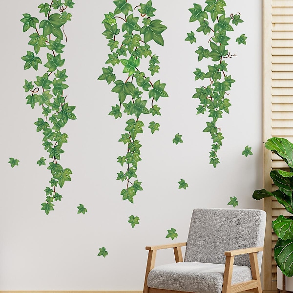 2 st gröna väggstickers hängande vinväggsdekal murgröna blad växter väggdekor sovrum vardagsrum kontor, 30*90cm