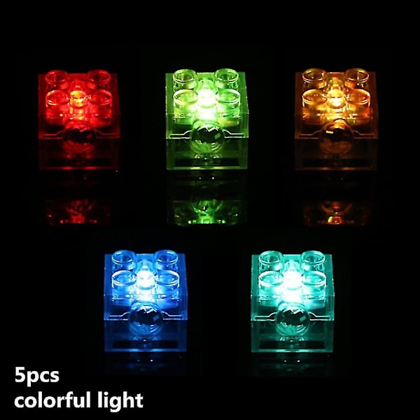 5 stk. 2x2 Dot LED Lysende Farverige Tilbehør Klassisk Mursten Uddannelse Lysende Kompatibel Alle Mærker Byggeklodser Børn (A)