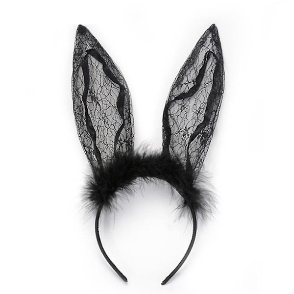 Evago Svarta Kaninöron Hårband Spetsband Kaninöron Hårring Fest Dekoration Huvudbonad Bal Cosplay Huvudbonad Kostym Hårtillbehör För Halloween