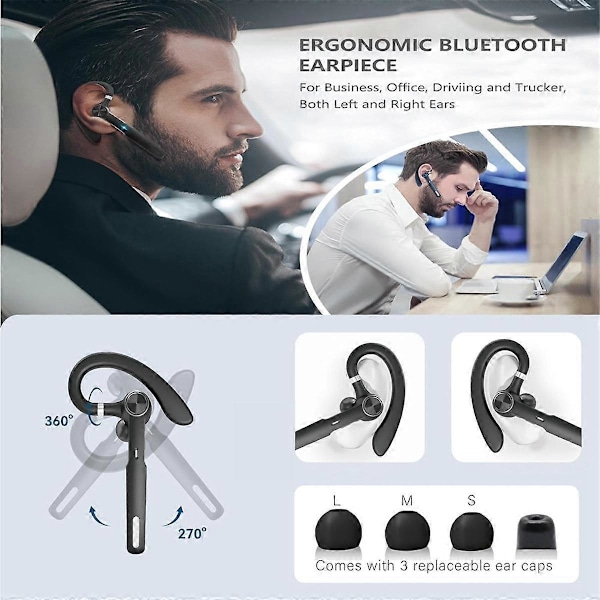 Bluetooth-hörlurar Trådlöst headset med brusreducerande mikrofon för lastbilschaufförer, dator, körning, möten