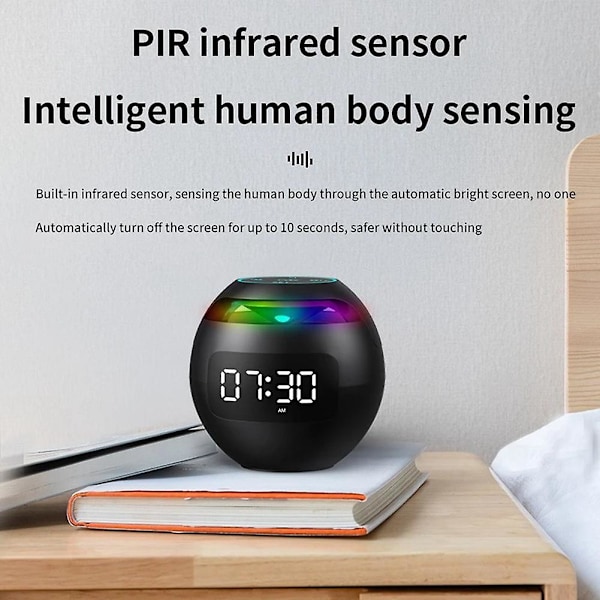 Mini Väckarklocka Bluetooth Högtalare Trådlös Ljudbox med Induktionshuvud LED-Display Hifi TF-Kort