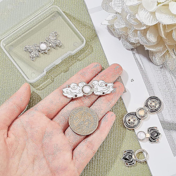 8-pack Denimknappar För Stora Metalljusterbara Bältespännen Jeansknappar Cinch 4 Stilar Pärla Blommig Snapplås För Sömnad Klänning Byxor