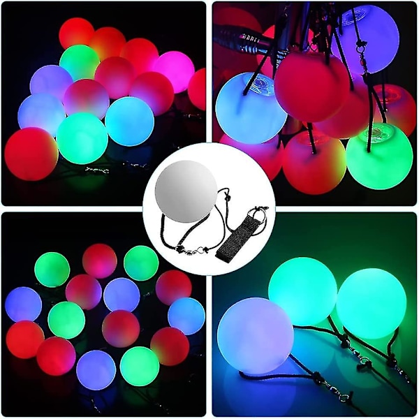 Led Poi-baller, sett med 2 Led Poi-jongleringsballer med regnbuefarger og strobeeffekt, Led Glow Poi-sett for nybegynnere og profesjonelle