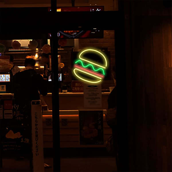 LED Neon Hamburger Mönster Sovrum Hängande Vägg Hängande Dekoration USB