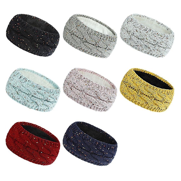 Hodebånd for kvinner, vinter, mykt fôr, vridd kabelstrikk, fargerik konfetti, dobbelt lag, turban, ørevarmer