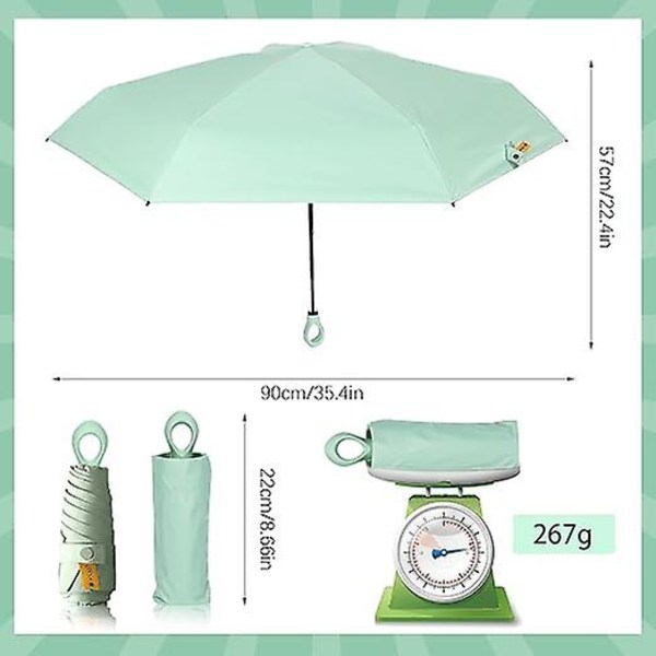 2 stk. Mini Sol Rejse Paraply Paraply til Solbeskyttelse UPF 50 UV Ring Håndtag Blokering Stormproof Foldbar Rejse Paraply