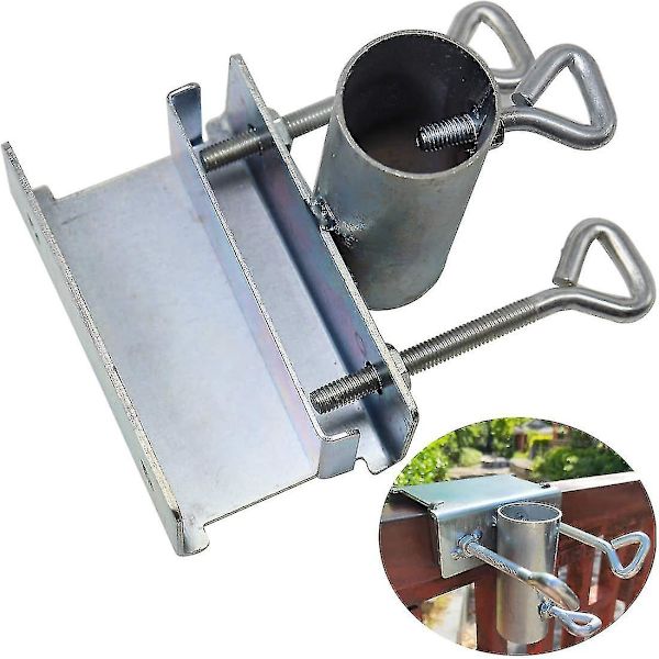 Haveparasol klemmeholder - Metal haveparasol montering klemme til altan, landskabshegn | Justerbart stang hul (1,5"), klemmebredde maks 2\"