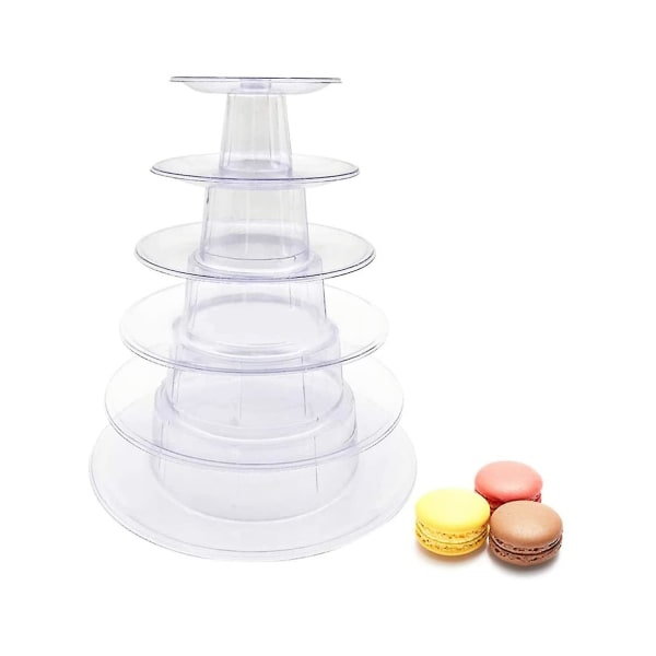 6-lagers rund plast Macaron Tower Stand Macarons Hållare Macaroon Cake Tower Display Stand för dessertdisplay