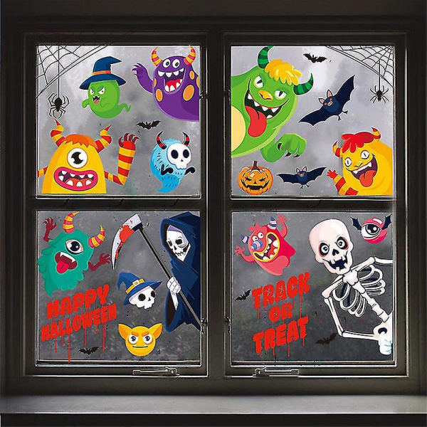 Av Halloween-dekalfönster, Halloween-fönsterklistermärken Återanvändbara Spöklika Halloween-fönsterdekorationer för barn 9 st-flerfärgade