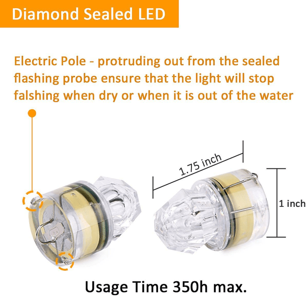 Led fiskelys-vannutløst design og syv forseglede diamanter LED-vannvannaktivert blinkende Strobe-klassifisert diamantform (5 stk)