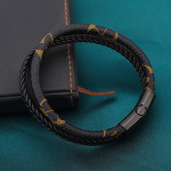 2022 Fashion New Vintage gammalt mönster läderarmband unisex flerlagers handvävt magnetspänne armband, 1 st - svart