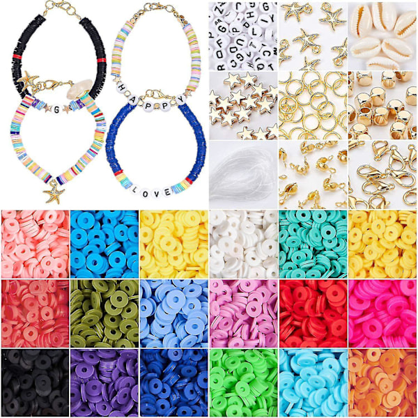 Clay Beads For Jewelry Making Bracelet Kit, Clay Beads With Pendant For Bracelets Necklace Earring Diy