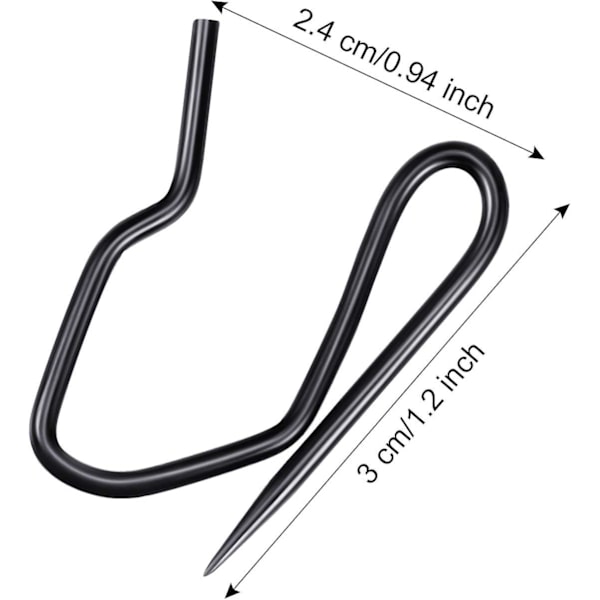 Set med 58 metallgardinkrokar, 1,2 x 1 tum nålgardinkrokar för gardiner, dörrgardiner och duschdraperier (svart)