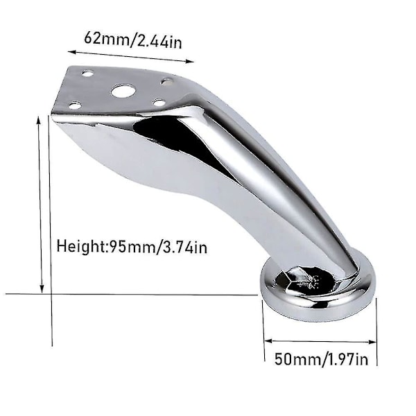 Krom Sofa Sokkelben, 4 stk. Møbelben, Skabstøtteben, Sofa Bord Skab Ben (95mm)