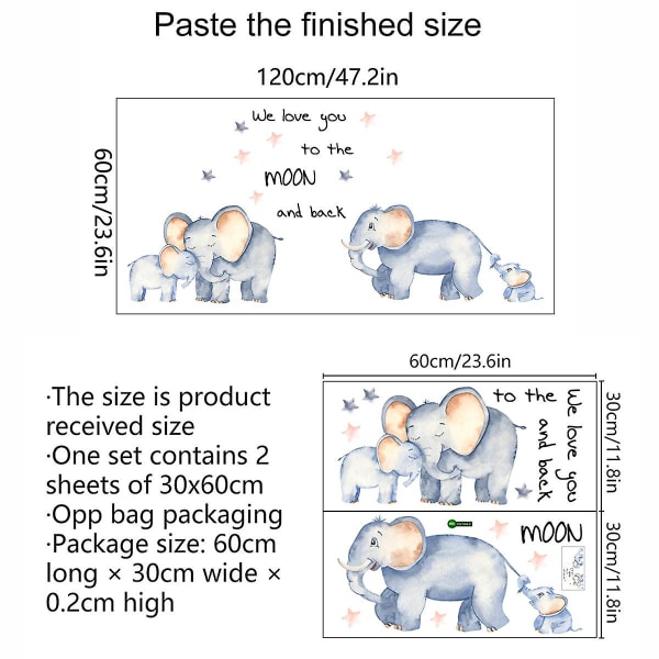 Et sett med søte elefant-veggklistremerker Veggdekorasjon for stue soverom
