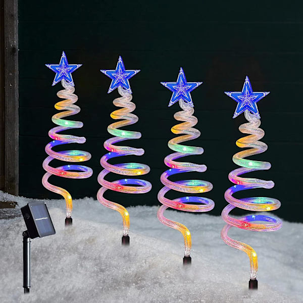 Set med 4 Spiralformade Julgransbelysning för Väg, Solcellsdriven Förbelyst med 40 LED-lampor, Vägmarkeringar, Stake, Utomhusjuldekoration - Flerfärgad