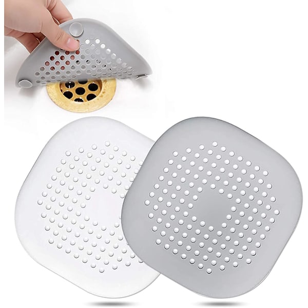 Avløpsfilter for hår, firkantet silikonfelle, dusjavløpsdeksel med sugekopper for baderom, badekar, kjøkkenfilter, flat sil, 2-pakning