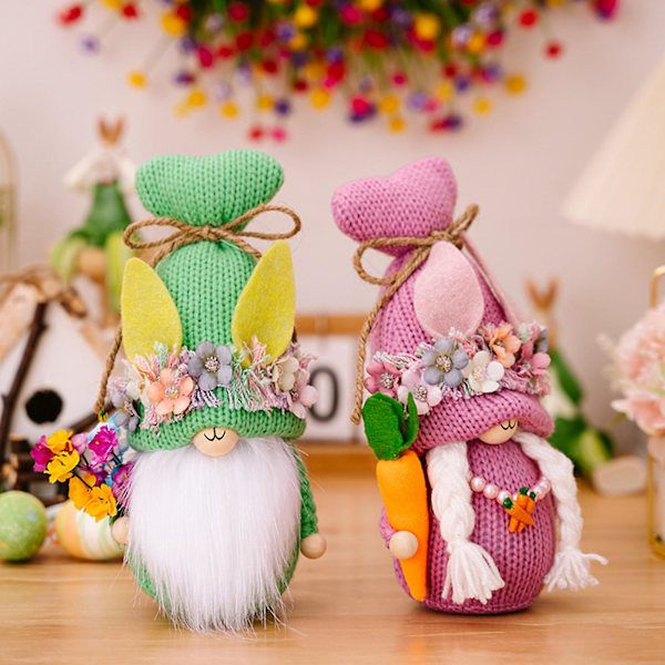 Påsklös Gnomen Kanin Dock Bunny Ägg Morot Gnomen Dock Ornament Vår Påskfest Hem Dekoration (Ros Röd)