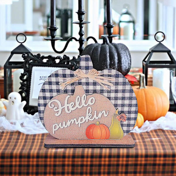 Pumpalykta i Trä med Buffelrutig Mönster för Festival, Bondgård, Höstdekoration