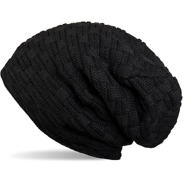 Fint strikket varm lue med flettemønster og supermyk fleecefôr, unisex, svart