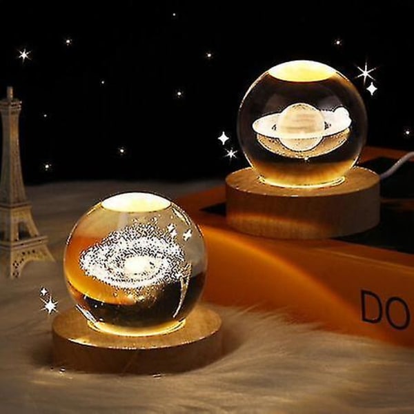 LED Krystall Bordlampe USB 3D Måne Galaxy Globe Nattelys Juleromdekorasjon Gave (Måne)