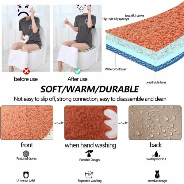 Universal Vattentät Toalettmatta - Höst Vinter Coral Fleece Cover - Med dragkedja - Antibakteriell Tvättbar (2st)