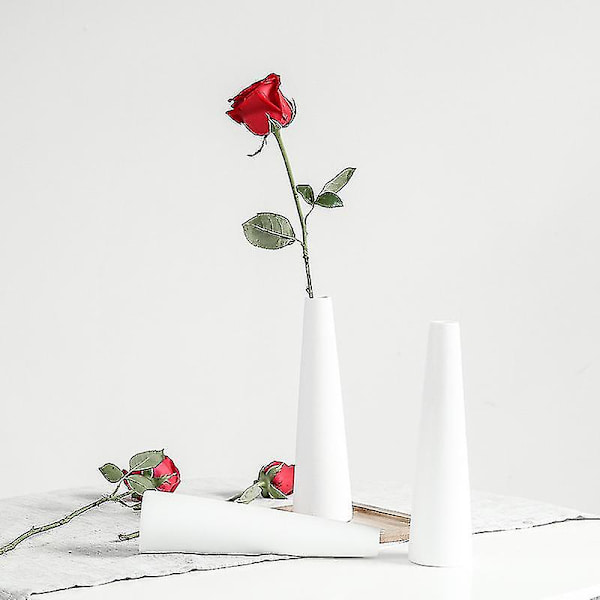 3 stycken koniska vita keramiska vaser i Ins-stil, små blomknoppsvaser, lämpliga för hem, bröllop, bankettbord, sovrum, vardagsrum, kontorsbord